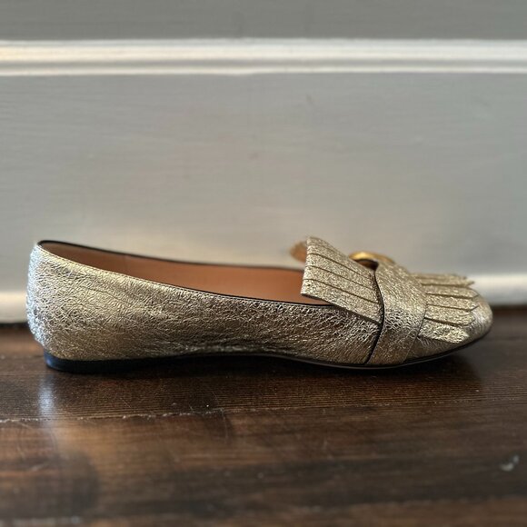 GUCCI Marmont Crackle Leather Gold Tassel GG Loafer 37 (sz. 7) - Picture 9 of 16